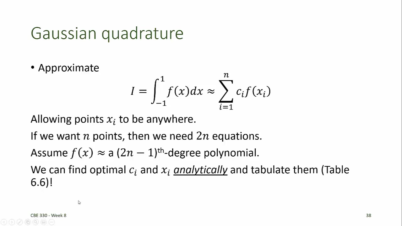 CBE 330 08 06 - Gaussian Quadrature
