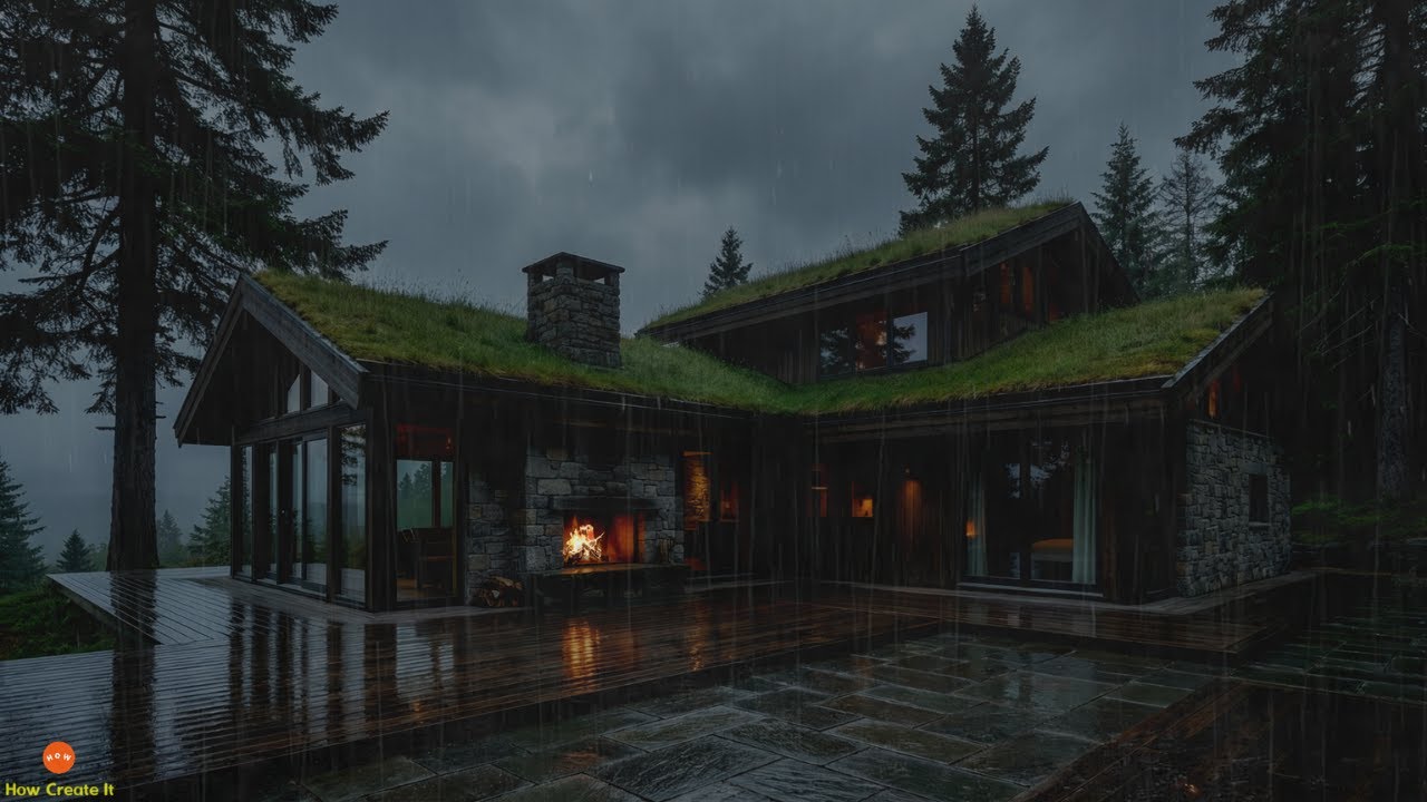 Sublime Midnight Rain with Fireplace and Soft Thunder for Inner Peace in a Serene Forest House Home