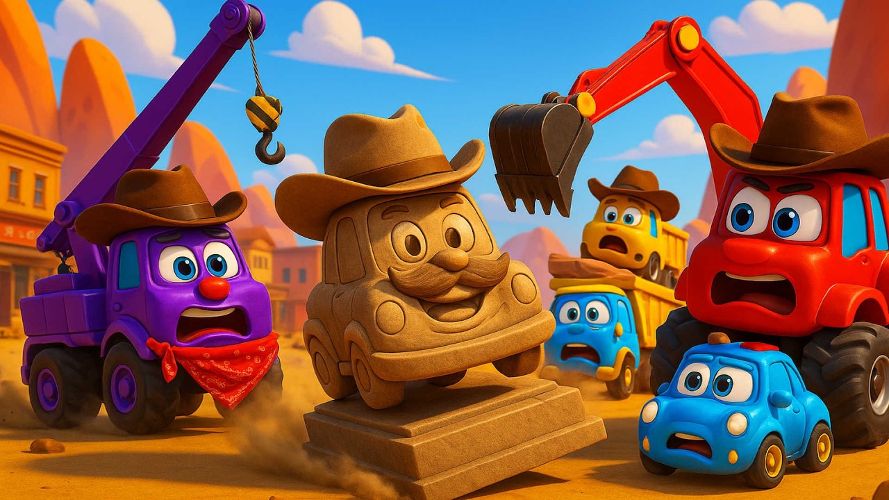 Sand Sculpture Surprise🏜️⏳| Cowboy Cars Unite in the Desert! | Funny Vehicles Animation