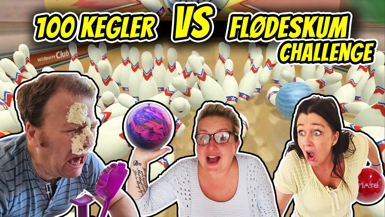 FLØDESKUM / 100 KEGLER BOWLING CHALLENGE 🤣 Hvem får mest flødeskum? 😂 Dansk Wii Sports Resort