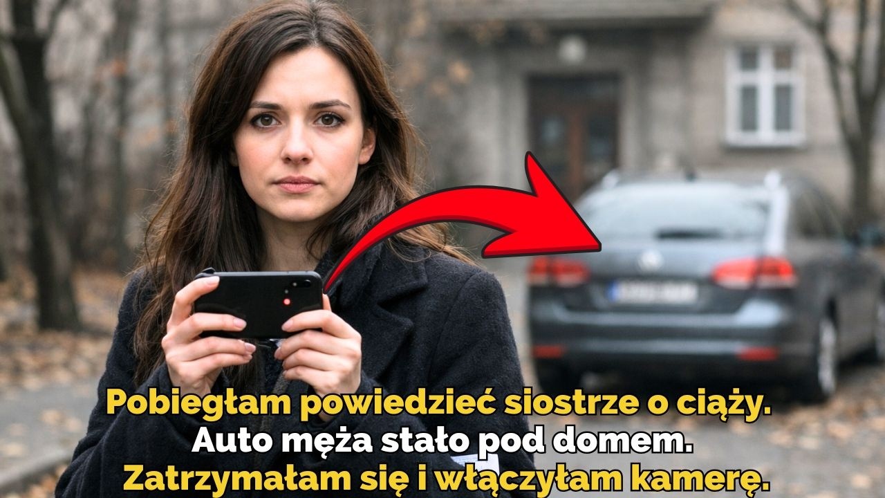 Pobiegłam powiedzieć siostrze o ciąży. Auto męża stało pod domem. Zatrzymałam się i włączyłam kamerę
