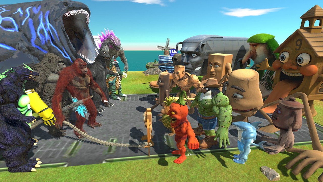 Brainrot Animal Meme Team Rengreng Bus VS Team Kaiju Bloop Animal Revolt Battle Simulator