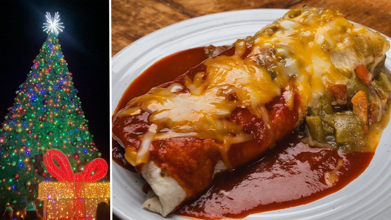 SHREDDED BEEF CHRISTMAS BURRITOS: Smothered in Red and Green New Mexico Chile