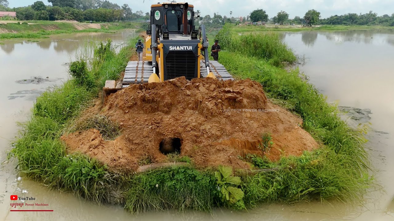 Prime Project new Starting Heavy Equipment Clear On Dam Water Road Creating With Dozer SHANTUI Skill