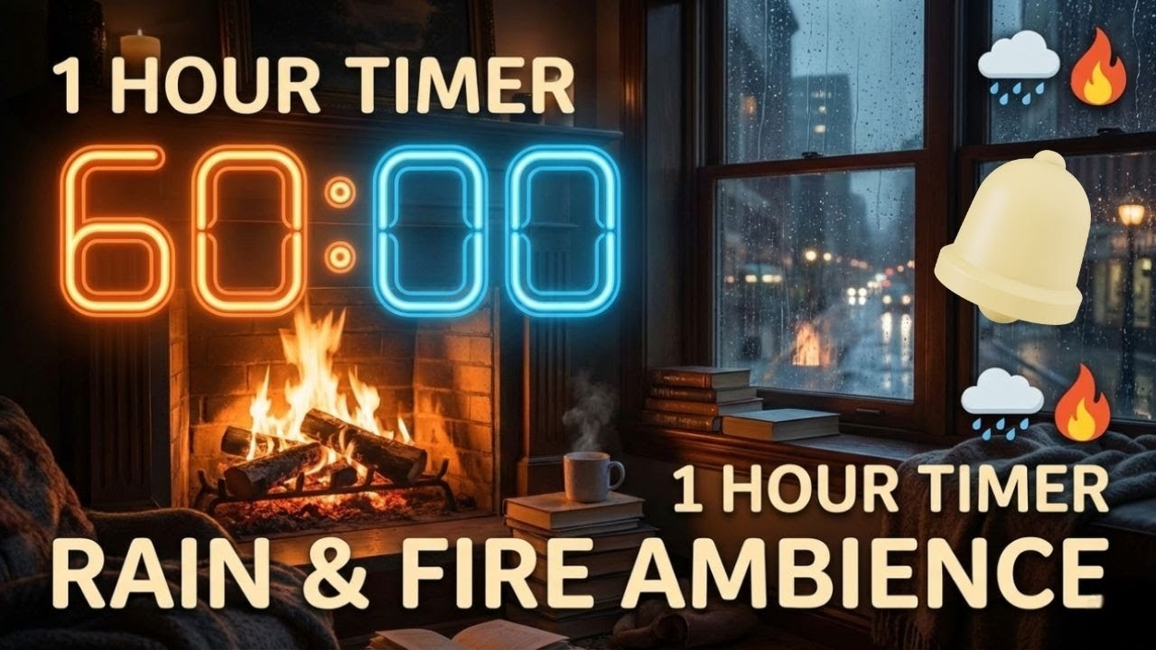 1 Saatlik Sayaç - Yağmur ve Şömine Sesiyle Odaklanma - 60 Min Timer with ASMR Crackling Fire