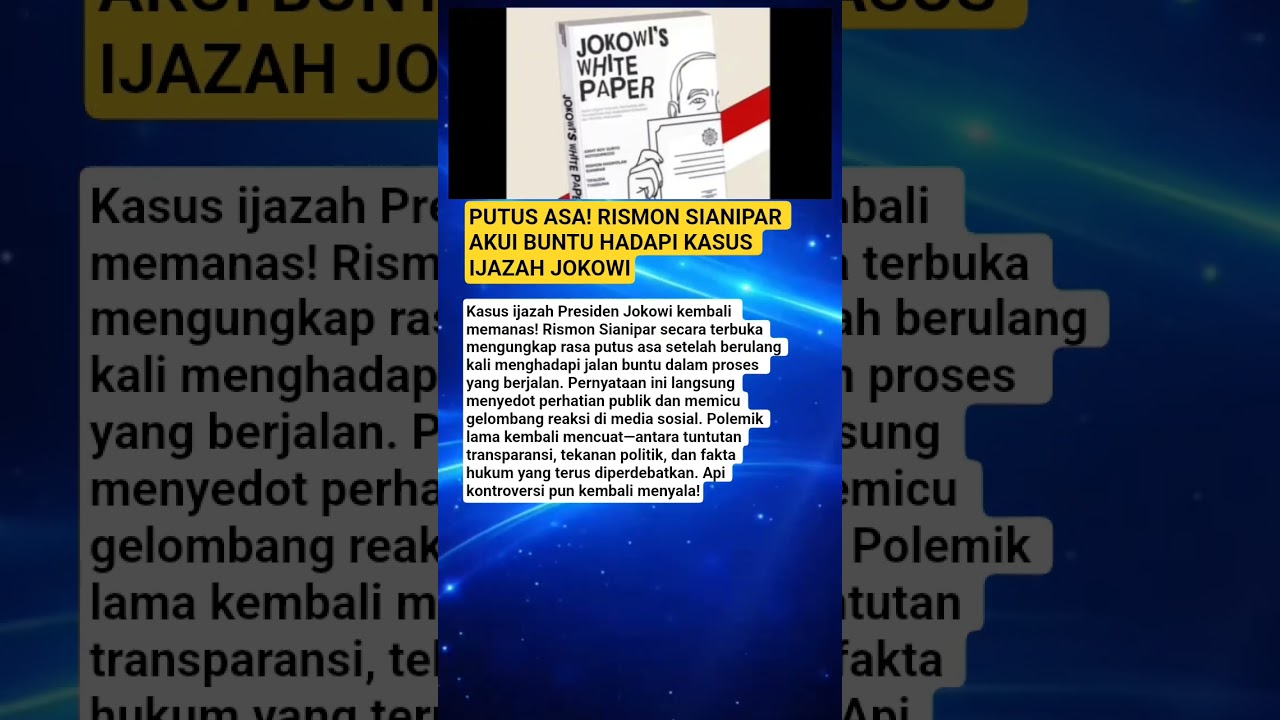 PUTUS ASA! RISMON SIANIPAR AKUI BUNTU HADAPI KASUS IJAZAH JOKOWI