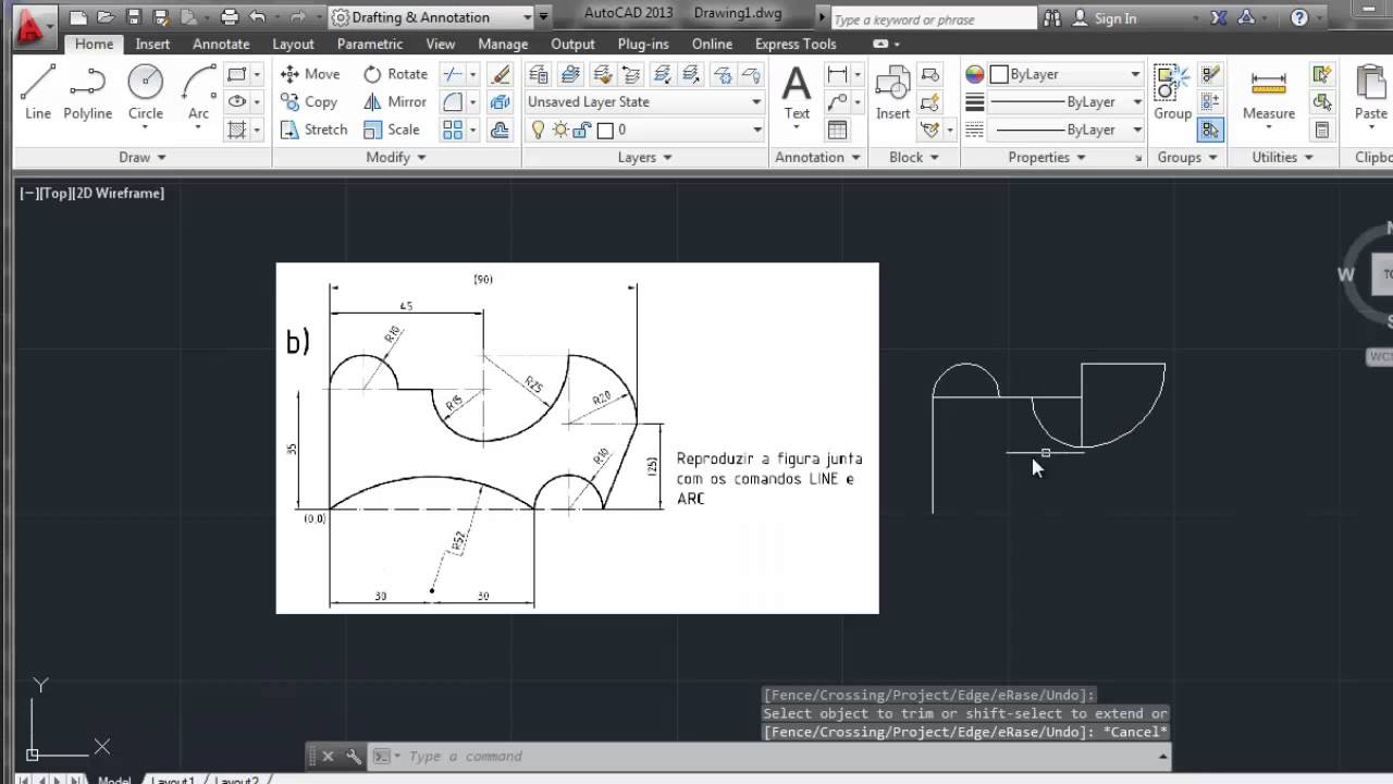 AutoCAD Exercício B Curvas, raios e arcos