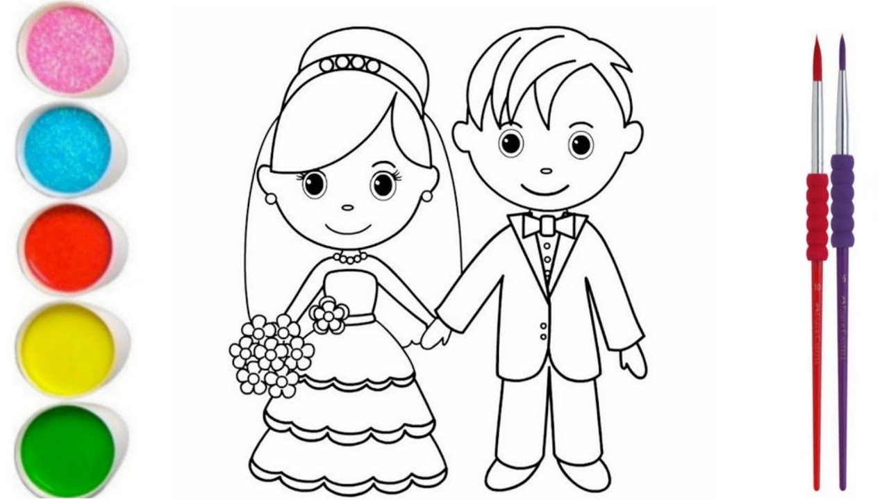 Drawing and coloring Beautiful Bride And Groom 👰🤵 Easy For kids❤