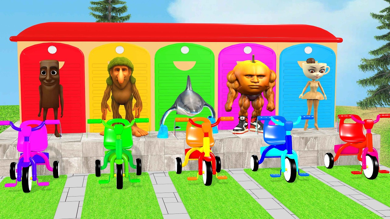 Длинная горка с коровой, слоном, гориллой, бегемотом, тигром, 3D-игра с животными, забавные 3D-жи...