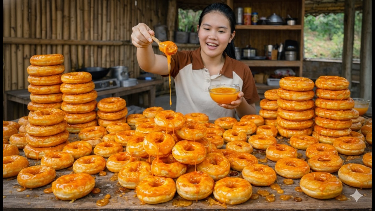 How to Make Giant Orange Donut and Bring to Market to Sell - Countryside Daily Recipe