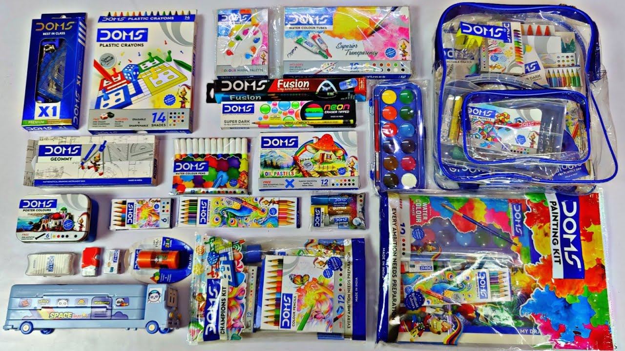 Ultimate Collection of Doms🥰 Geometry box, Pencil, Eraser, Sharpener Colours & Dom's Kits unboxing😍