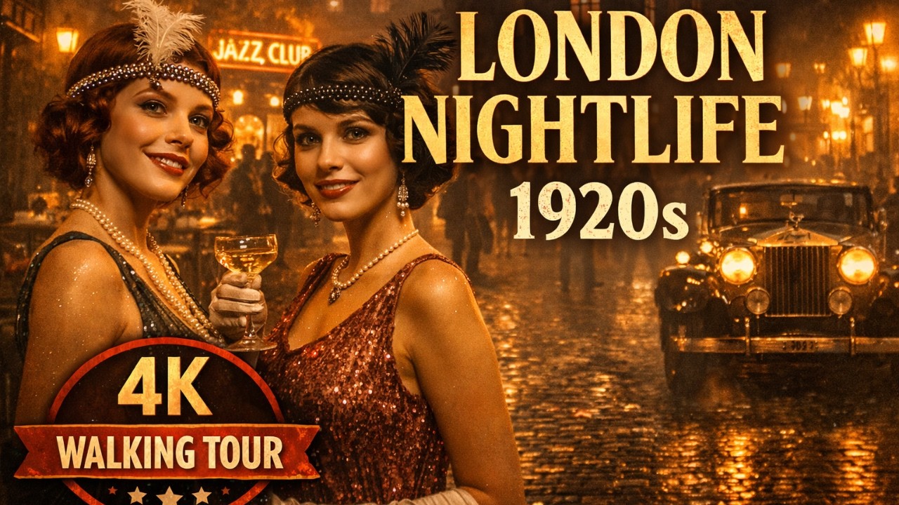 London Nightlife 1920s Jazz Era 🍸 4K Walking Tour | Vintage Cinematic Ambience