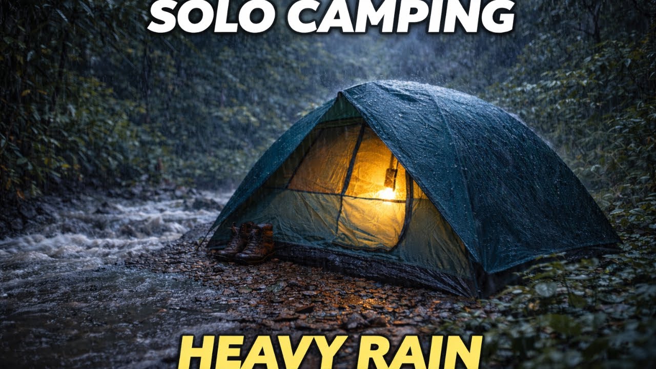 Solo Tent Camping in the Jungle | Heavy Rain Sounds