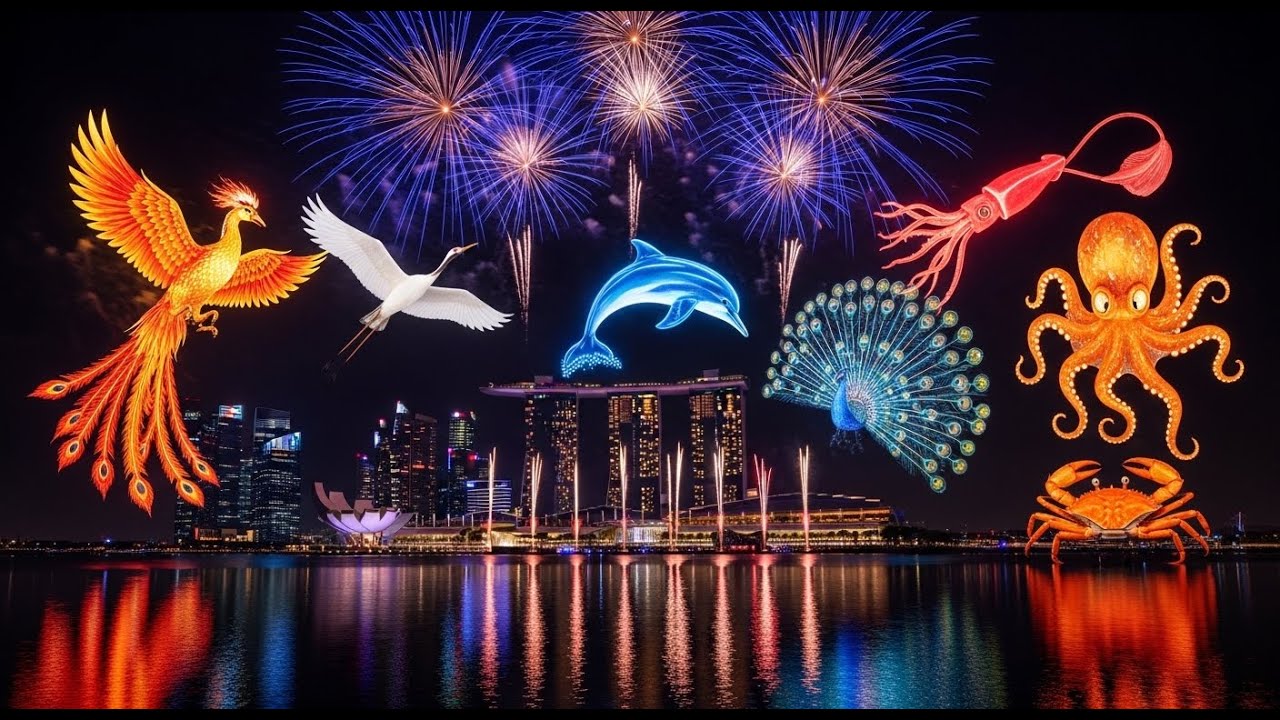 happy new year singapore 2026 spectacular fireworks display 4k