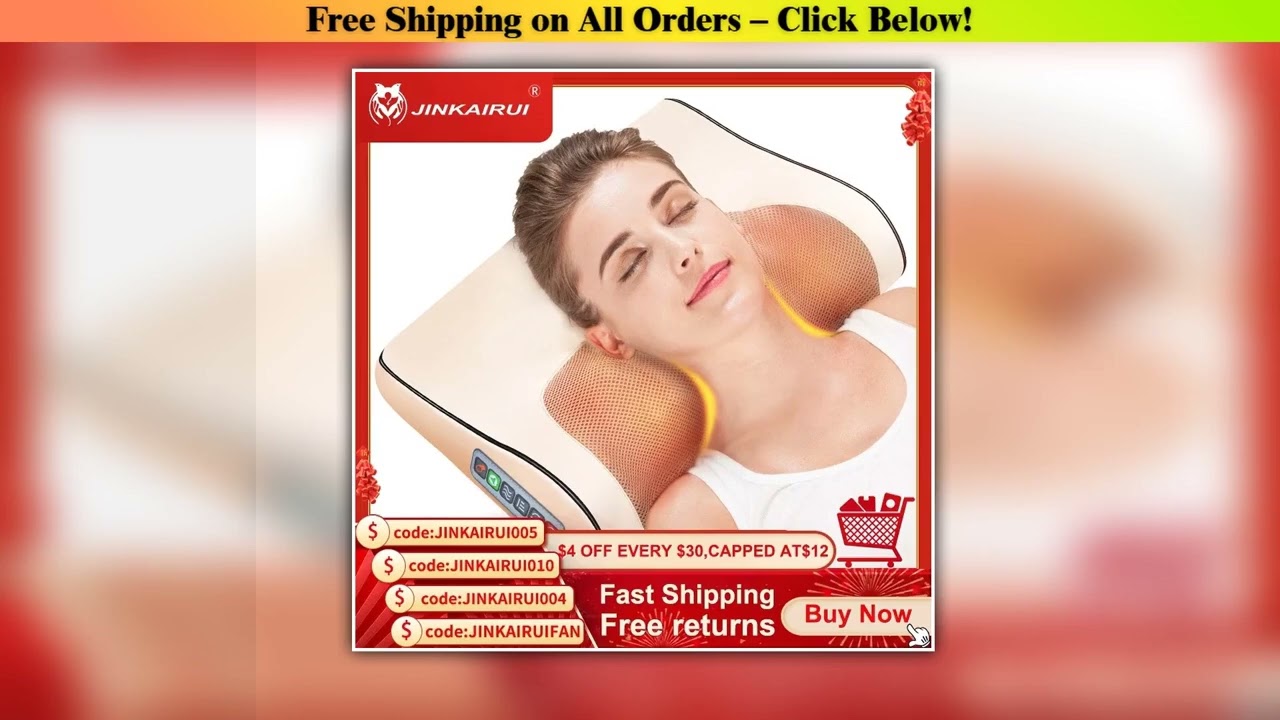 Jinkairui Infrared Heating Neck Shoulder Back Body Electric Massage Pillow Shiatsu Device Cervical