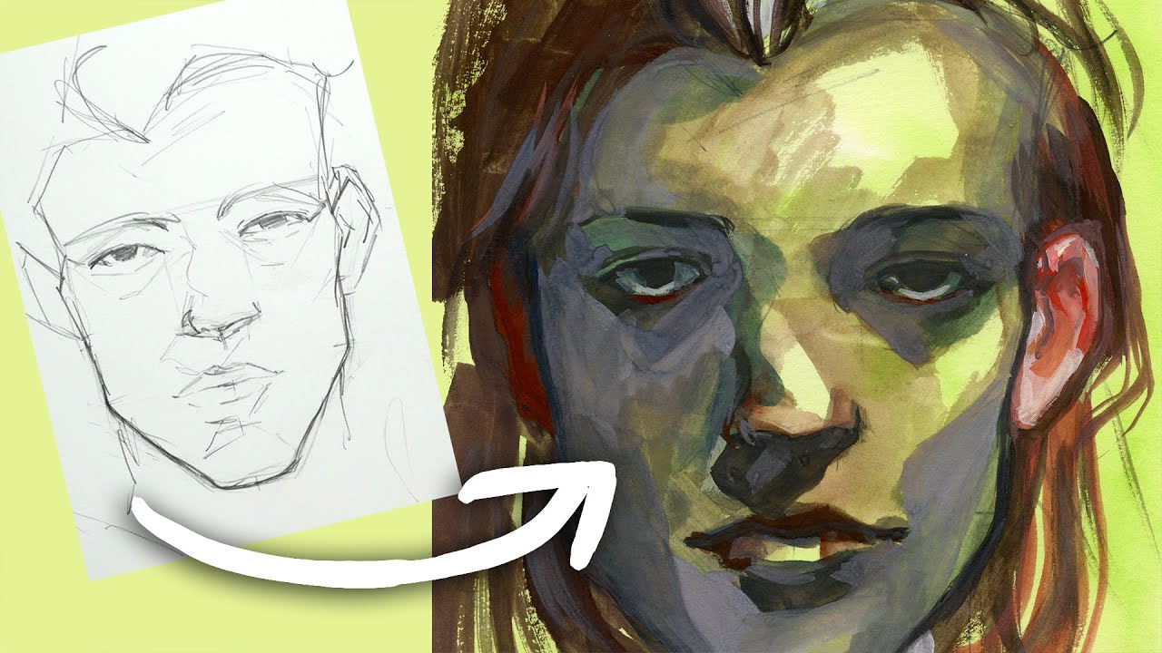 Sketch to Painting - Gouache Portrait Painting Process