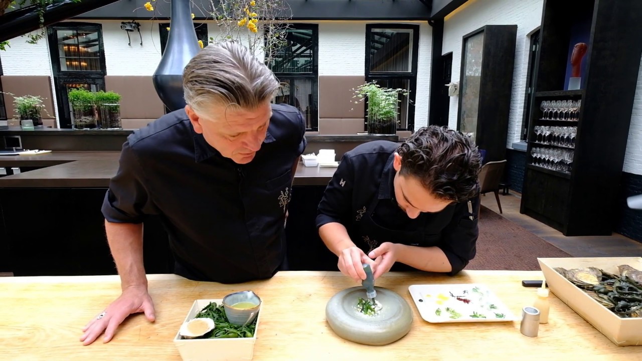 Stunning 3* oyster, goat cheese and seaweed dish by Jonnie Boer and Nelson Tanate at De Librije