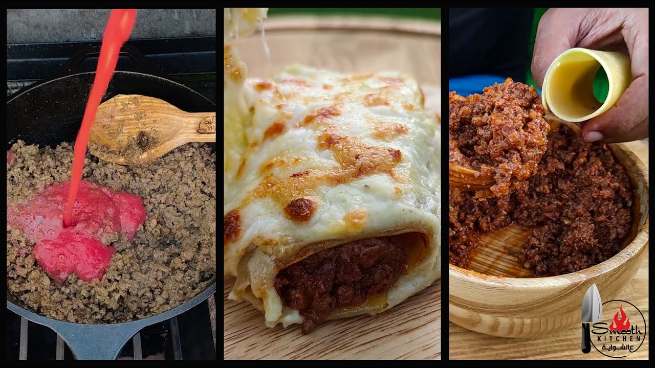(17) طريقة عمل لازانيا رول بصوص البشاميل-how to make lasagna roll with béchamel sauce and mozzarella