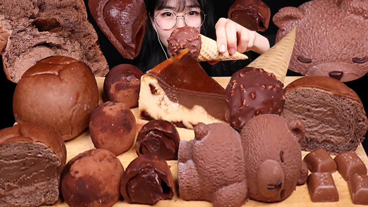 ASMR MUKBANG | 파베 초코 크림떡, 잠자는 아이스 곰돌이, 초코 생크림빵, 허쉬초코탑콘 초코디저트 먹방 CHOCOLATE ICE CREAM CAKE DESSERT