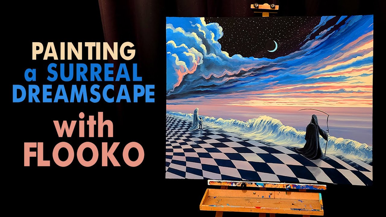 Painting a surreal DREAMSCAPE with Flooko. Acrylic painting time lapse