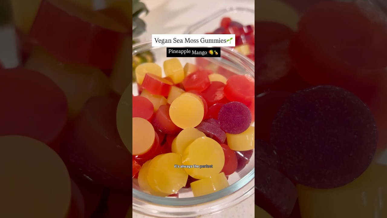 Vegan Sea Moss Gummies🌱 (Pineapple Mango) Recipe in my vegan toddler cookbook! Check the comments⬇️