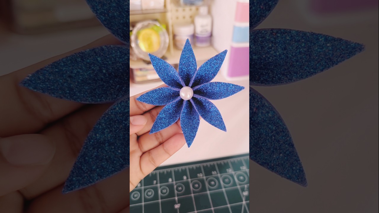 Diy easy flower making with glitter foam sheet #viral #shorts #flowers