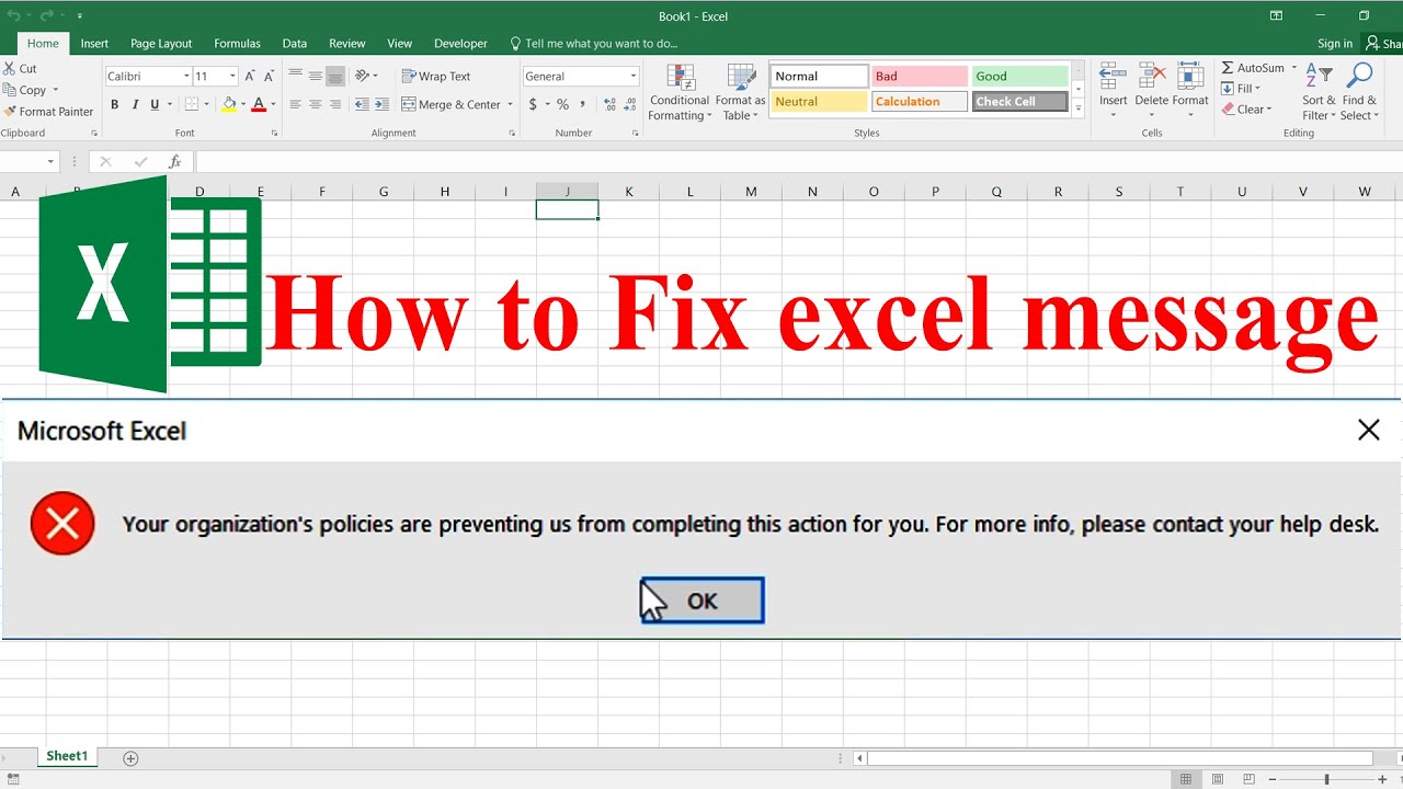 Fix excel message Your Organization’s Policies are Preventing Us from Completing this Action for You