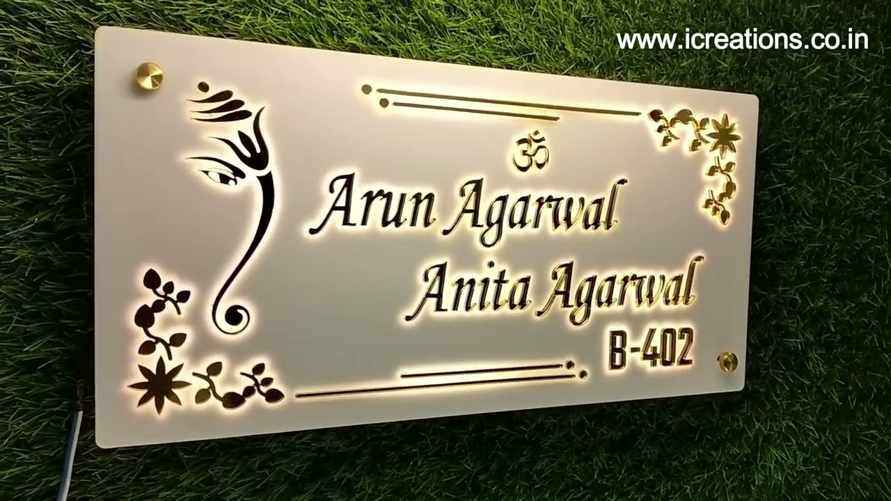 Acrylic Nameplate for Home Entrance with LED Lights | Personalized Door Sign | Modern Home Decor