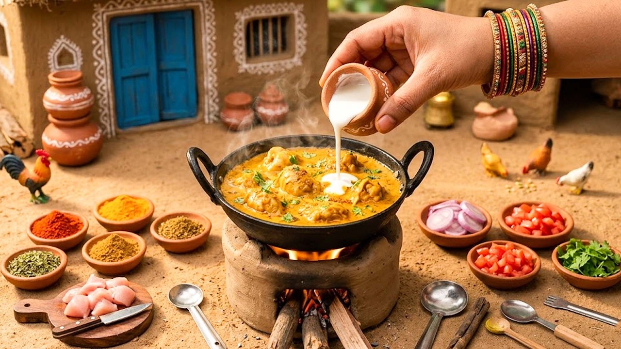 Острый индийский рецепт курицы по-могольски в ханди 🐓🥘 Увлекательное миниатюрное индийское блюдо ...