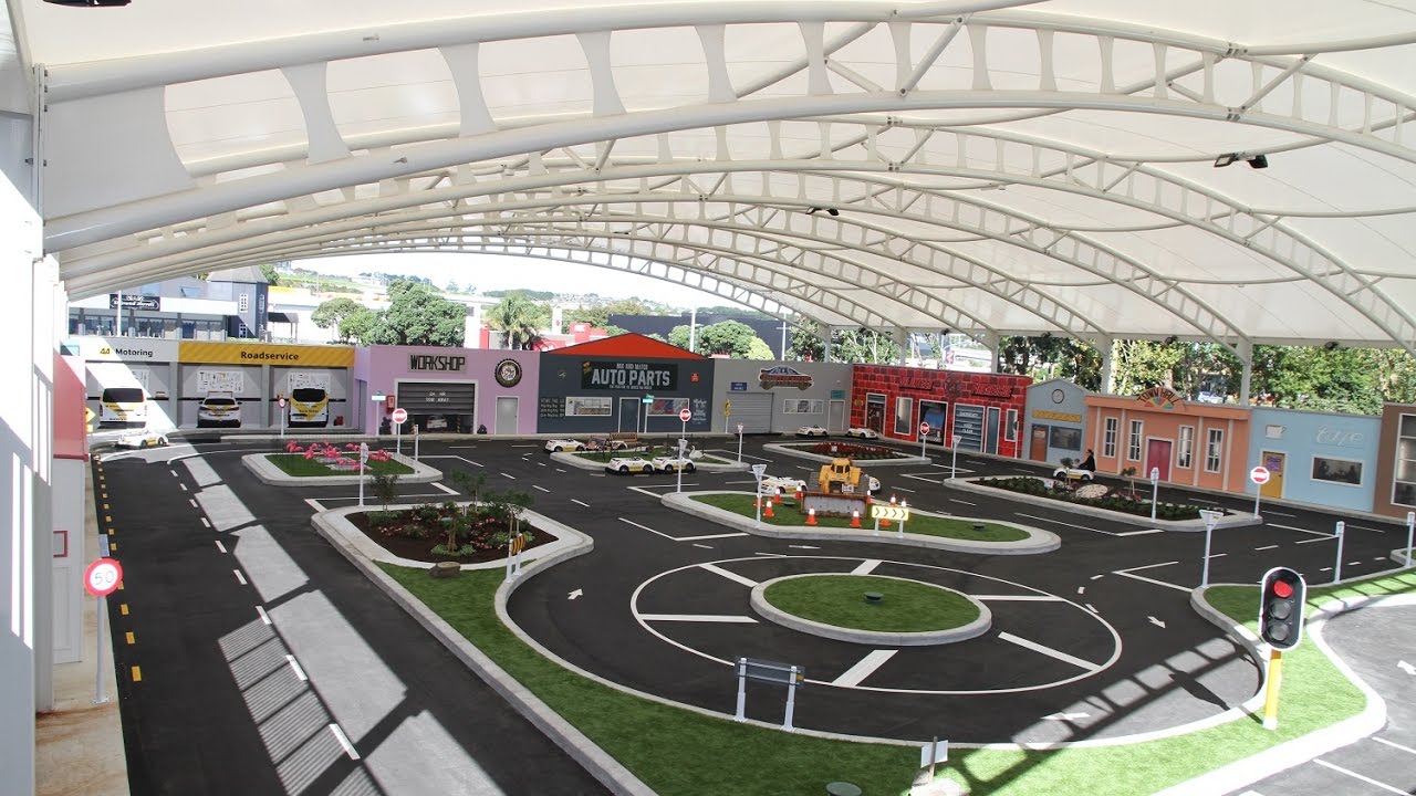Rainbow's End AA Drivers Town Canopy Structure by Shade Systems