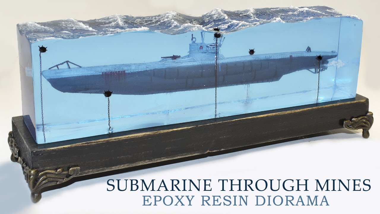 SUBMARINE PASSING THROUGH MINES DIORAMA-Epoxy Resin Art
