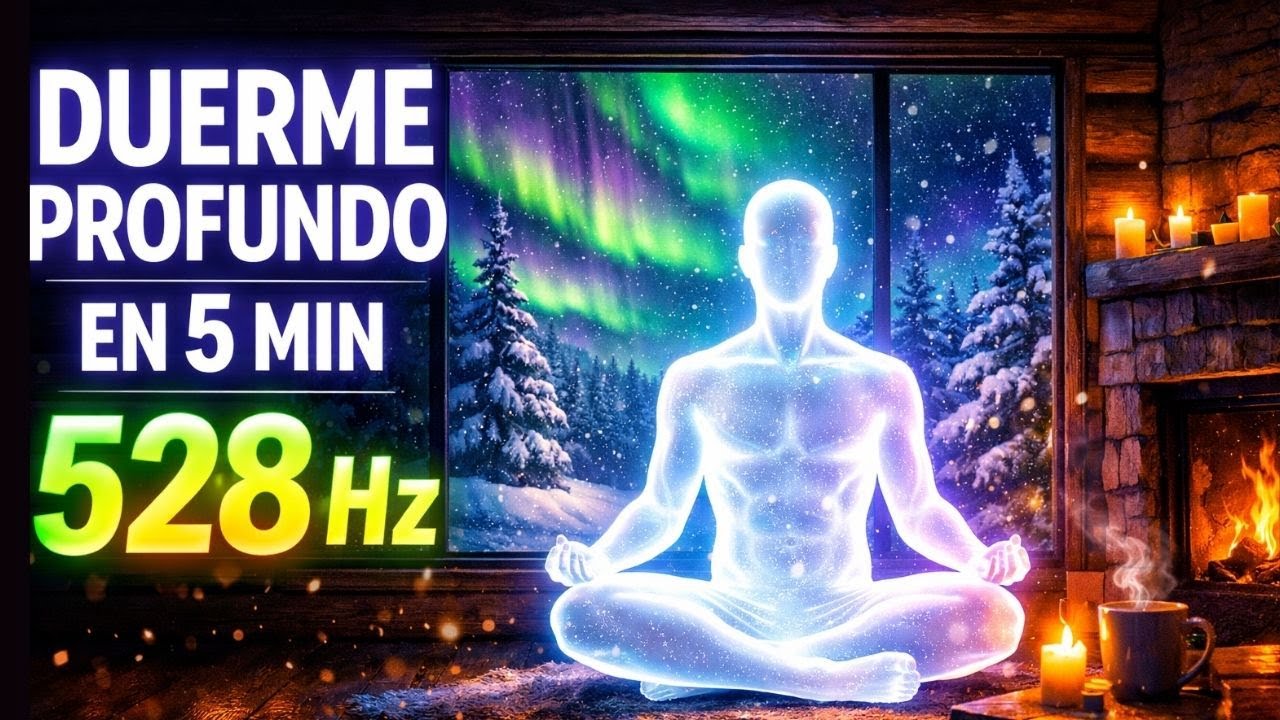 DUERME PROFUNDO EN 5 MIN ❄️ (528 Hz) | Noche de Auroras en Cabaña