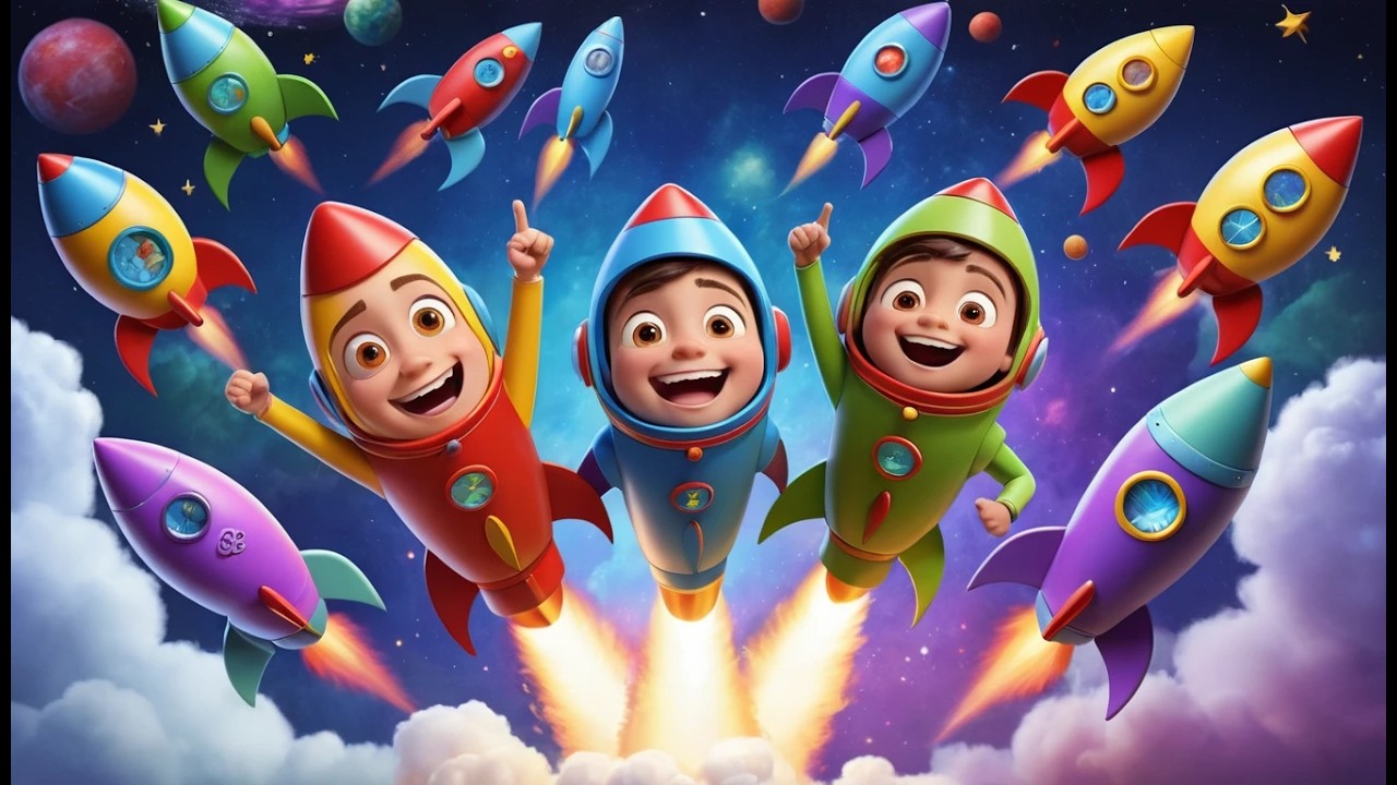 Fünf kleine Spielzeugraketen Vroom Vroom | Weltraumlied & Zählen für Kinder