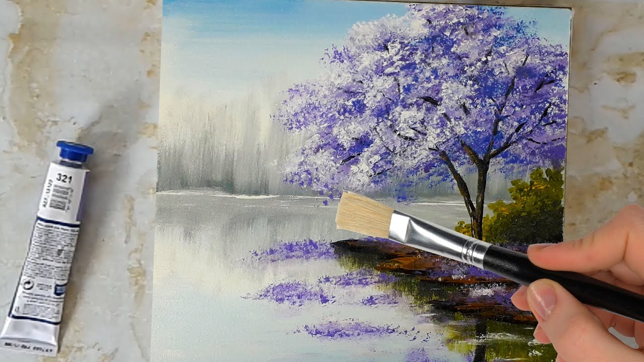 Acrylic Painting / Easy for Beginners / Landscape Ideas / The Purple Tree