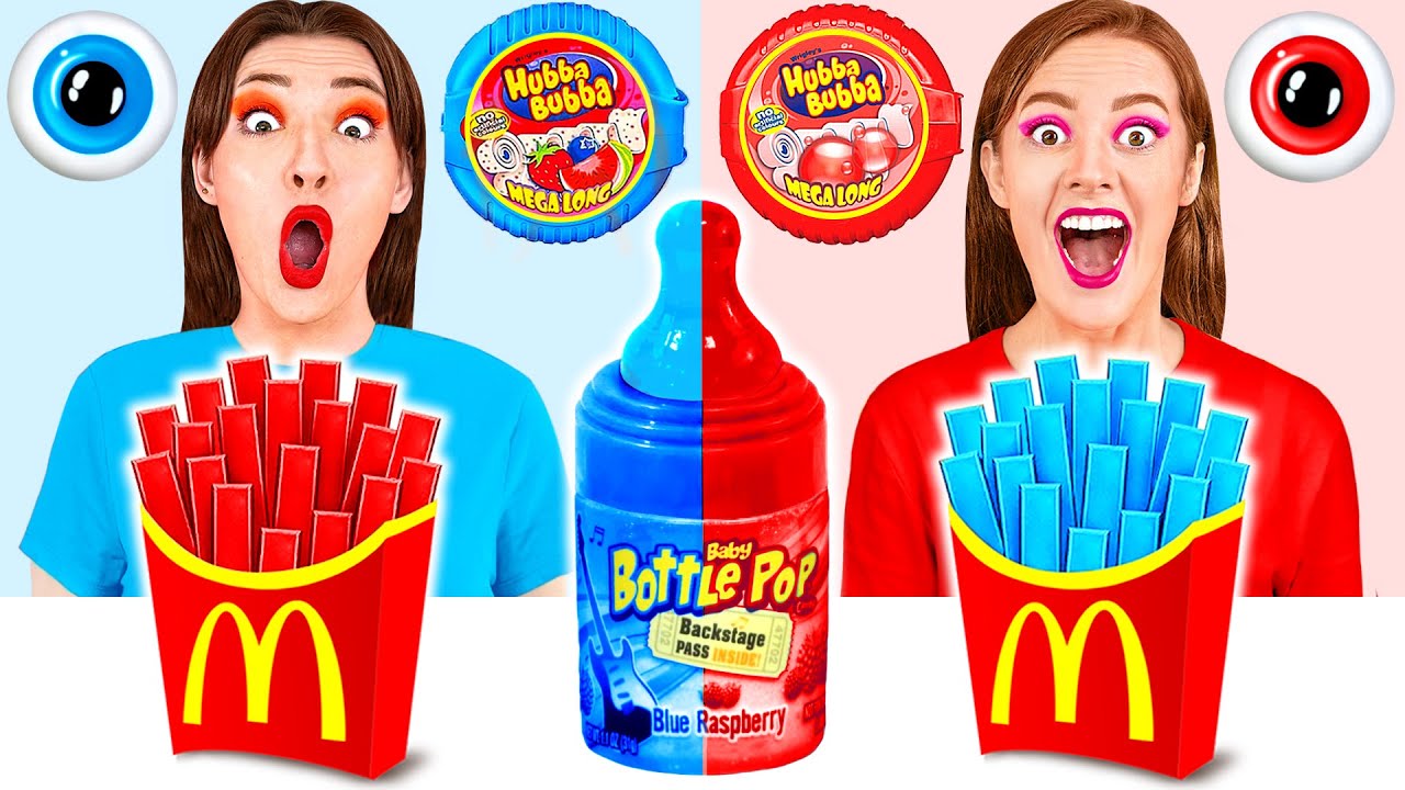 Makanan Merah vs Cabaran Makanan Biru | Pertempuran yang boleh dimakan Best Funny Challenges