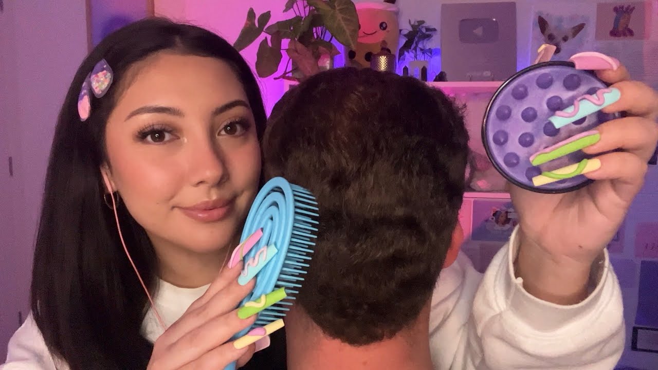 ASMR Head scratching & hair brushing personal attention on my boyfriend 💗