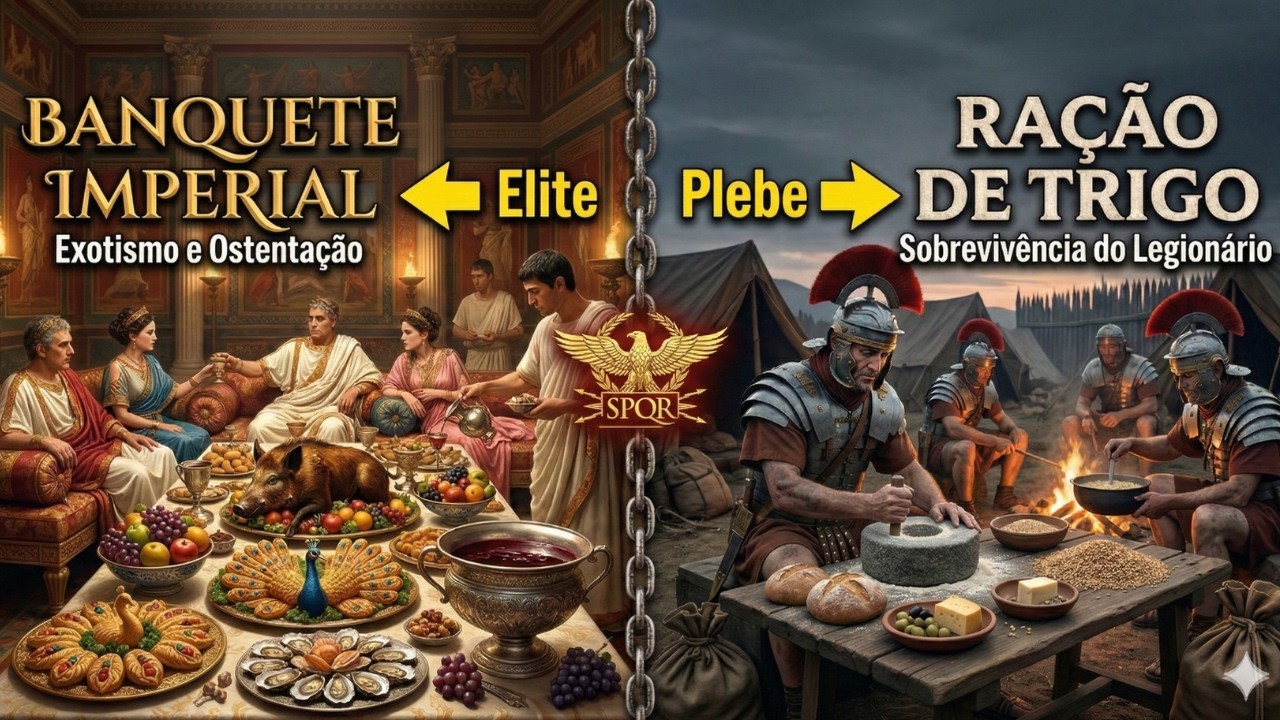 Banquete Imperial vs. Ração de Trigo: O Que se Comia na Roma Antiga (Reconstrução com IA)