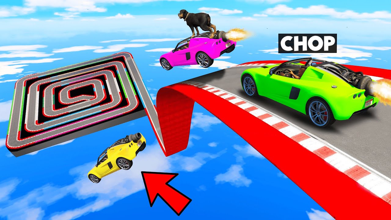 GTA 5 CHOP AND FROSTY MAZE MEGA RAMP CHALLENGE