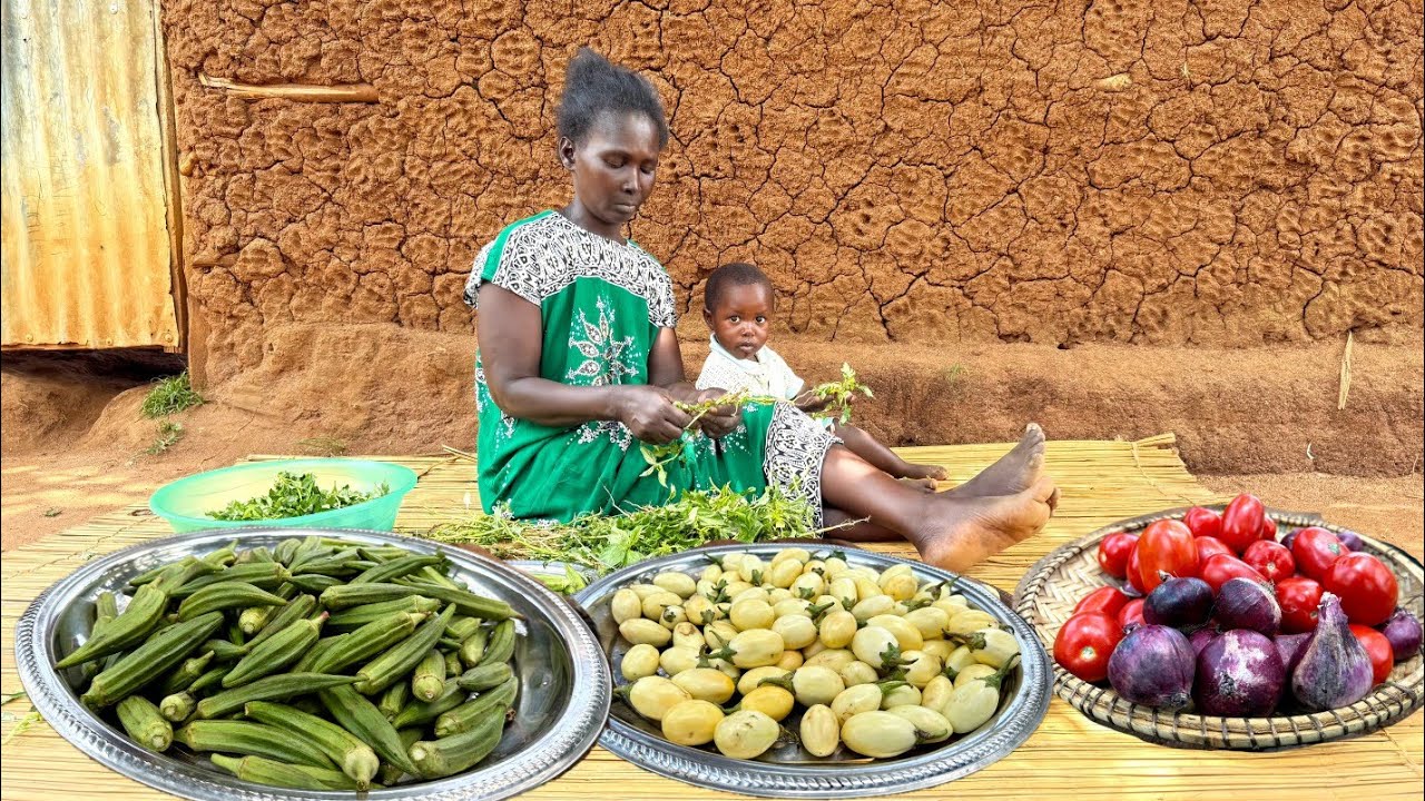 Quick & Easy Recipes|African Village Mum Cooks Okra & Ugali For Dinner+Building Our Outdoor Kitchen
