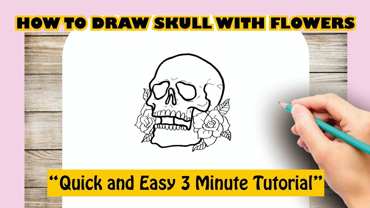 How to draw SKULL WITH FLOWERS