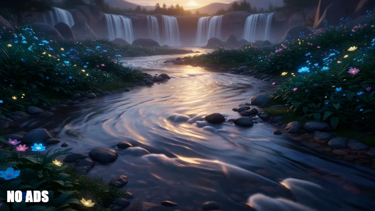 Beautiful River Sounds & Piano Music 🎹 Fall Asleep Fast | Relaxing Night Ambience