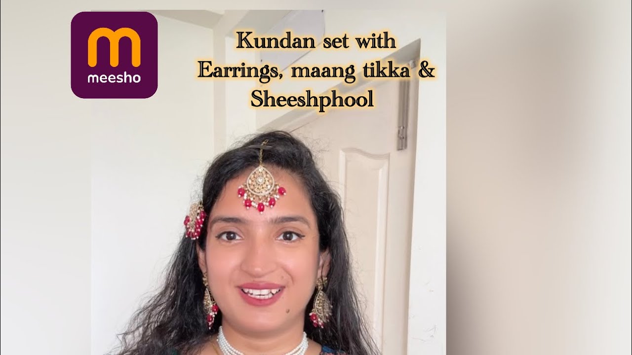 Kundan Jewellery Set with earrings, maang tikka and sheeshphool 