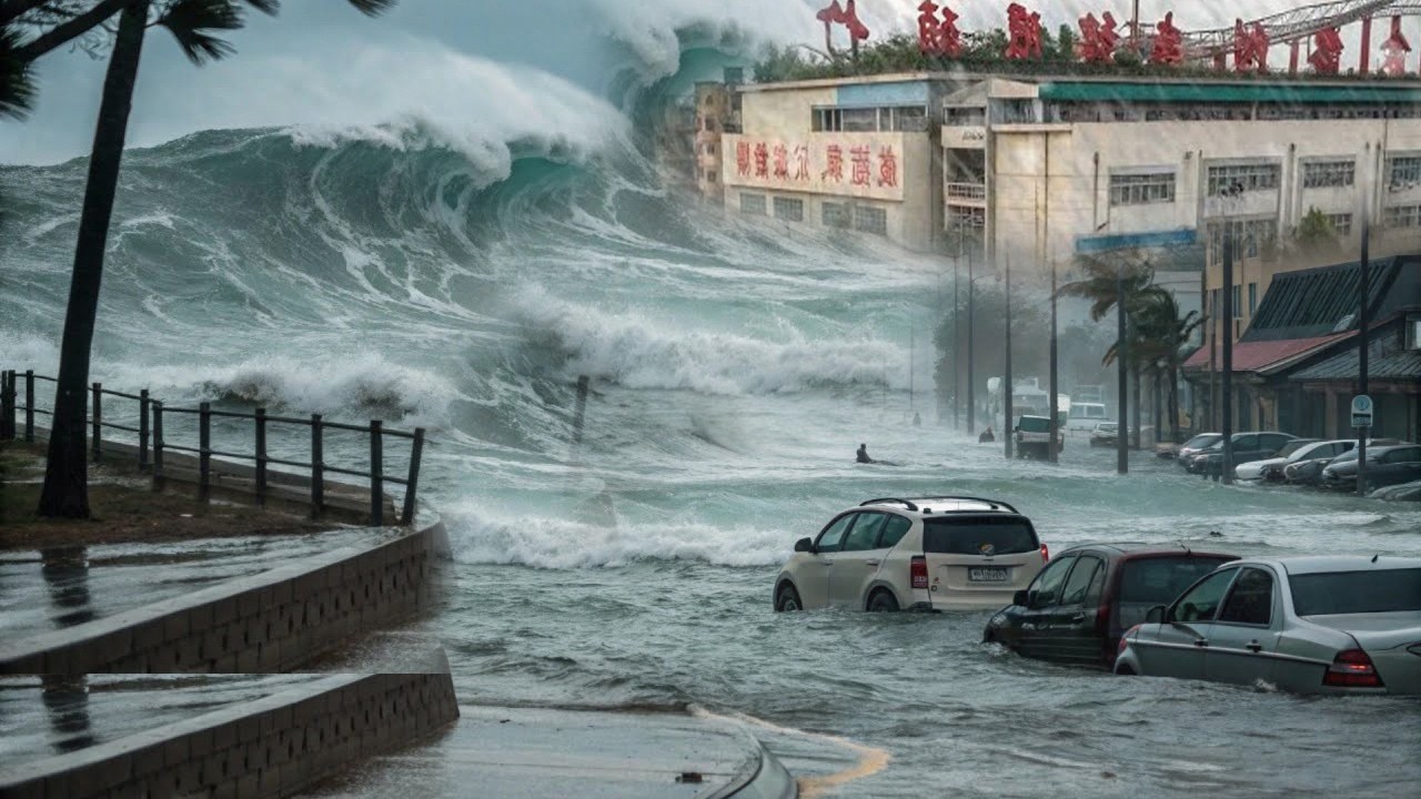 China Devastated by Heavy Rain and Strong Winds! Vehicles Swept Away, Basements Flooded in Shanghai.