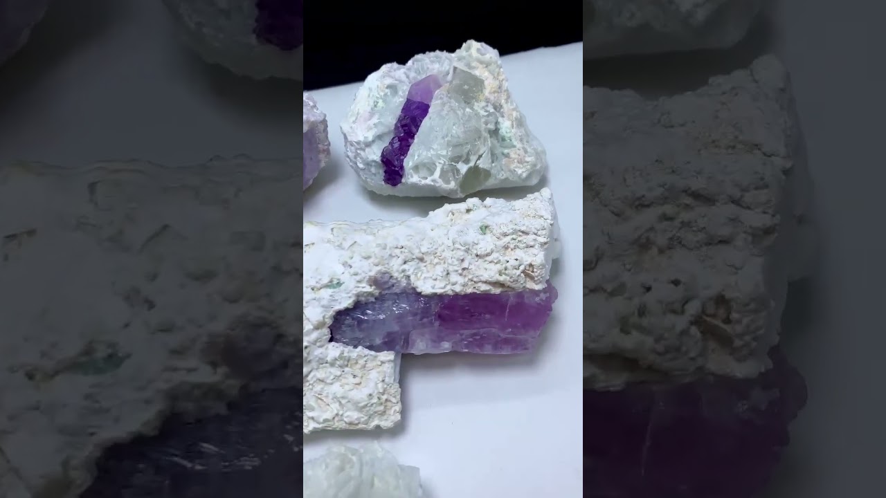 Pick kunzite specimens combined with quartz and pink lepidolite from Afghanistan