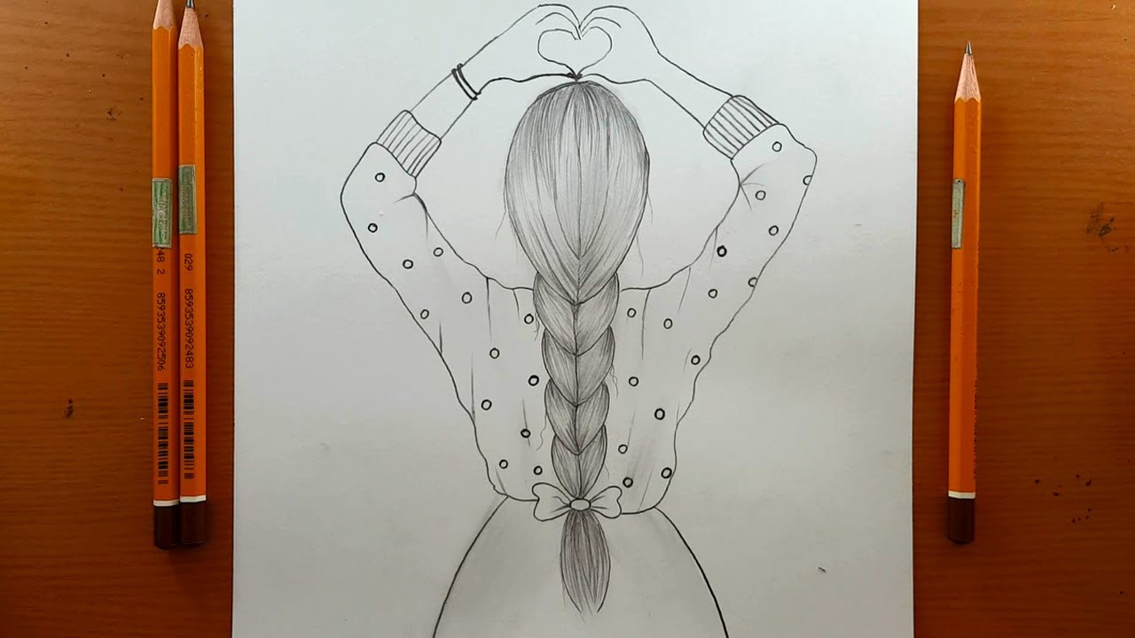 disegni facile -Come disegnare un'acconciatura con treccia sul retro di una ragazza-Disegno a matita