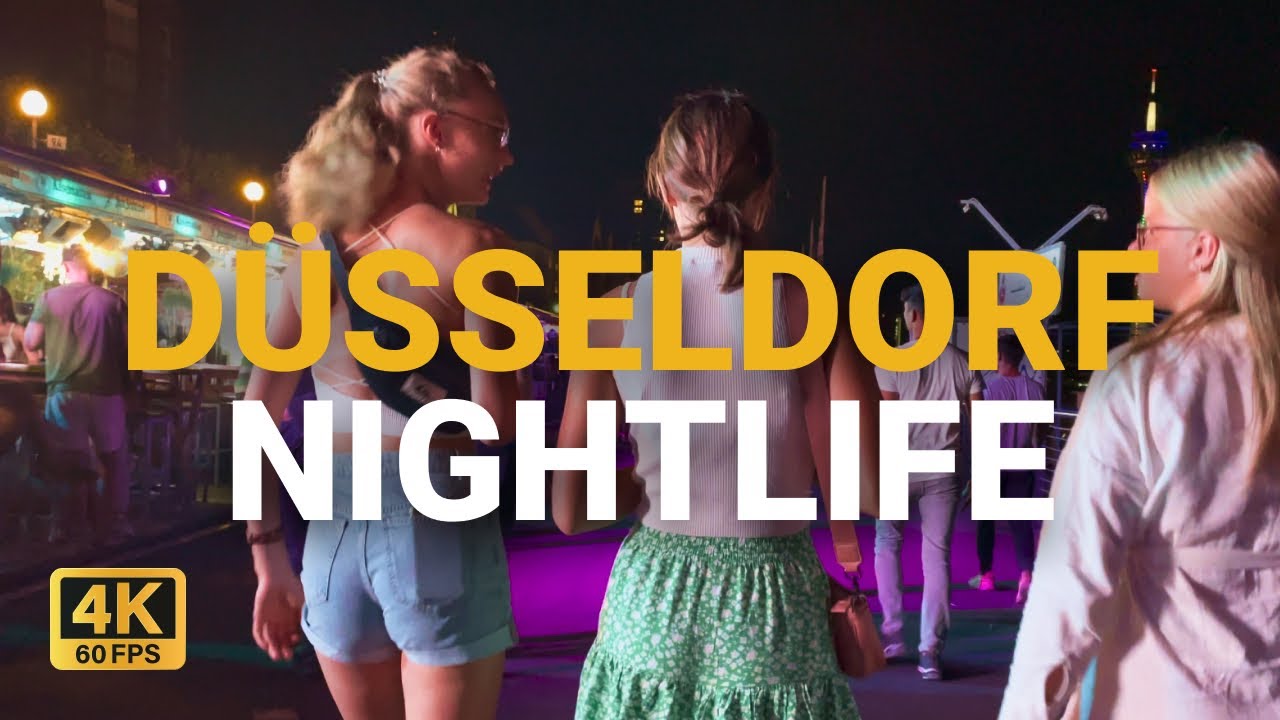 Düsseldorf Nightlife | 4K Night walking tour busy party time summer