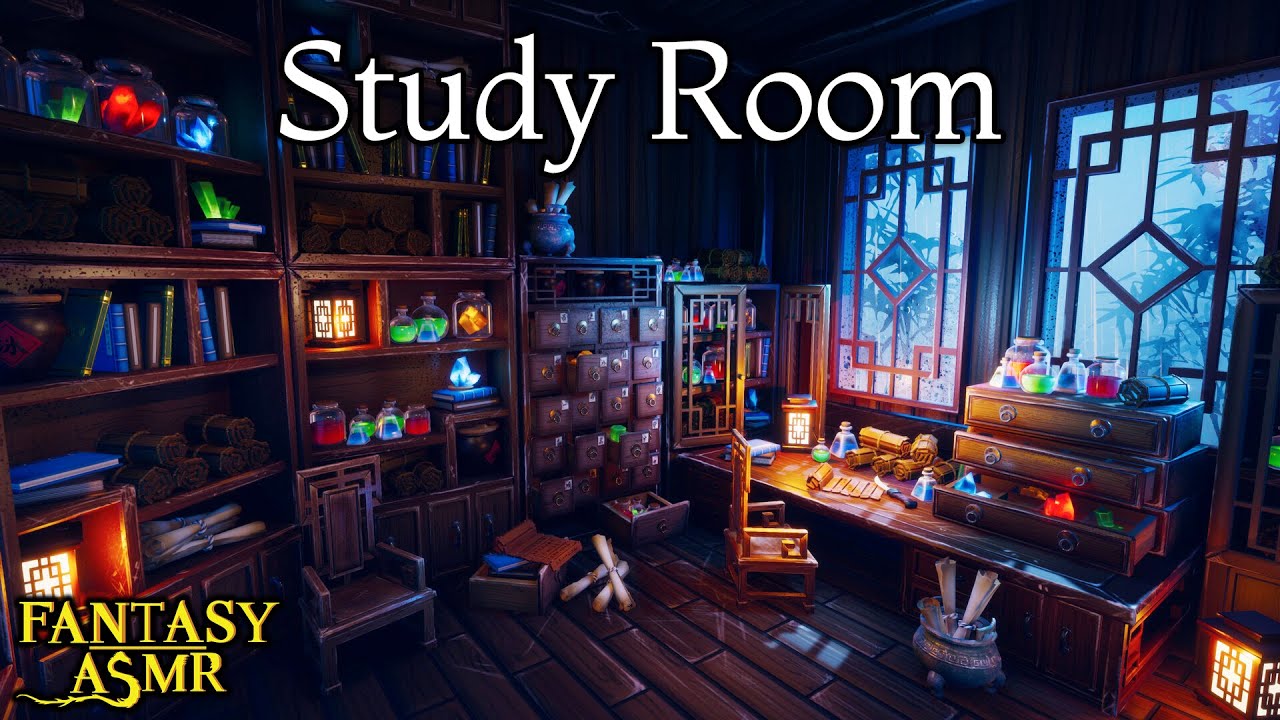 📚 Fantasy Study Room Ambience ☔ Enjoy the gentle rain outside while you are studying 💡