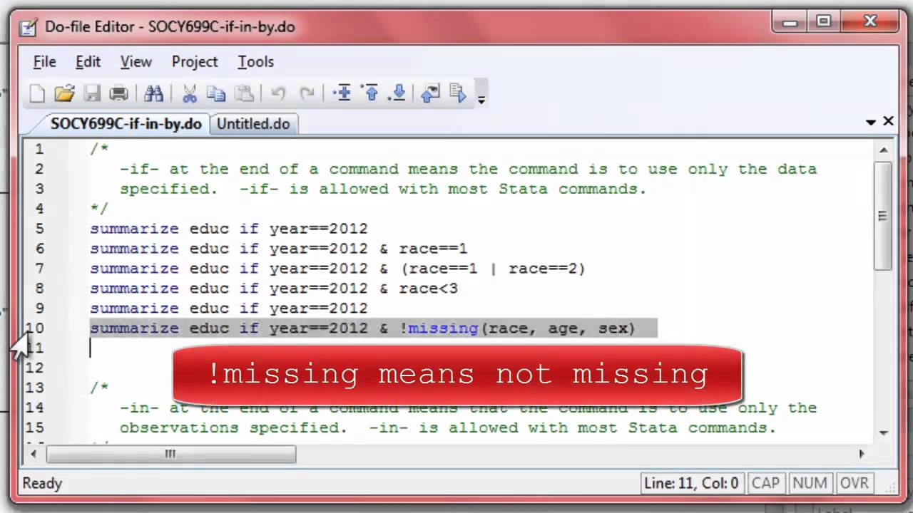 Stata Command Modifiers--if, in, and by/bysort