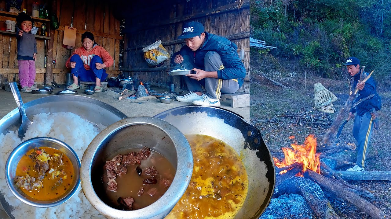 manjita cooks buff cooker gravy curry and rice for her family in her shed || manjita's cooking