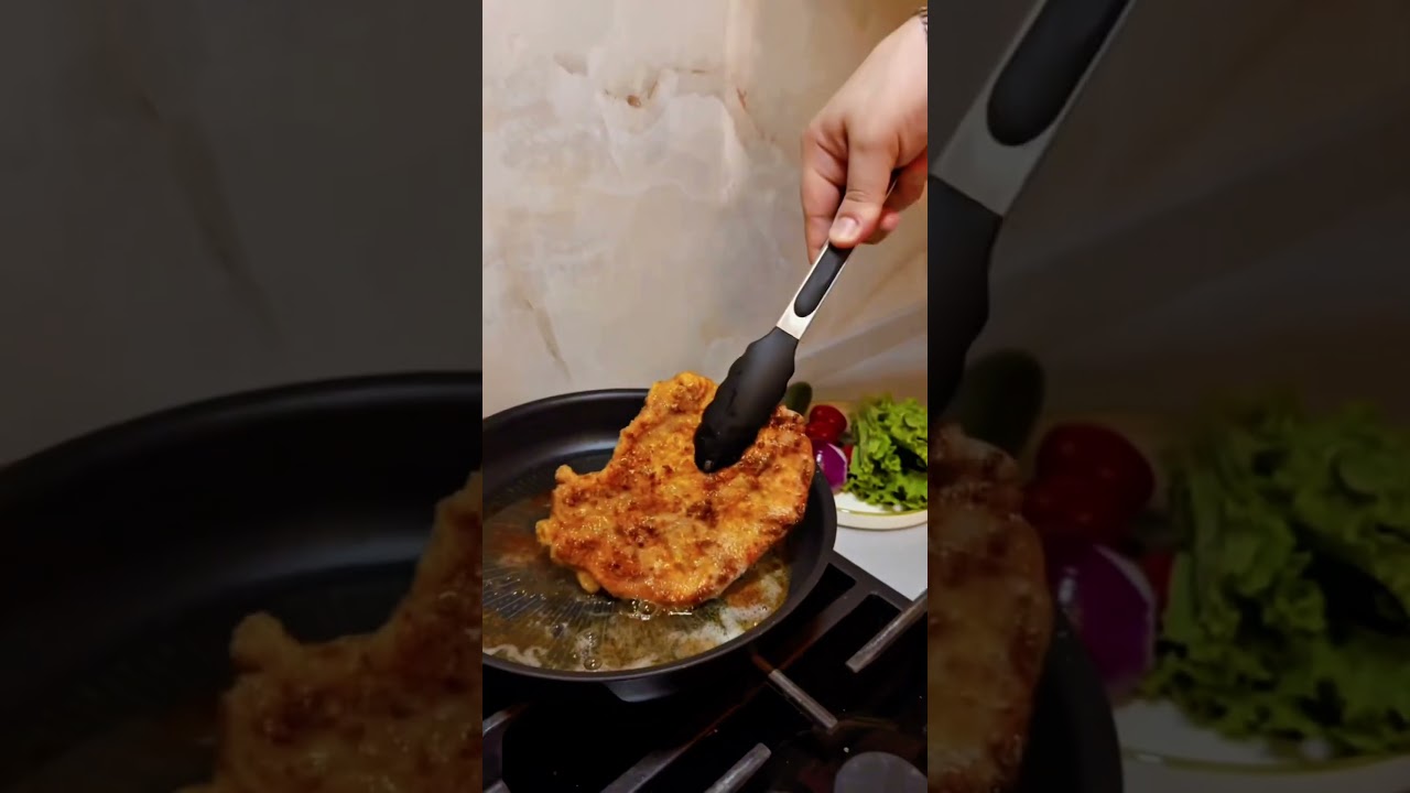 Crispy, golden, perfect schnitzel #cooking #food #handmade #kitchen #chicken #music #germany #italy